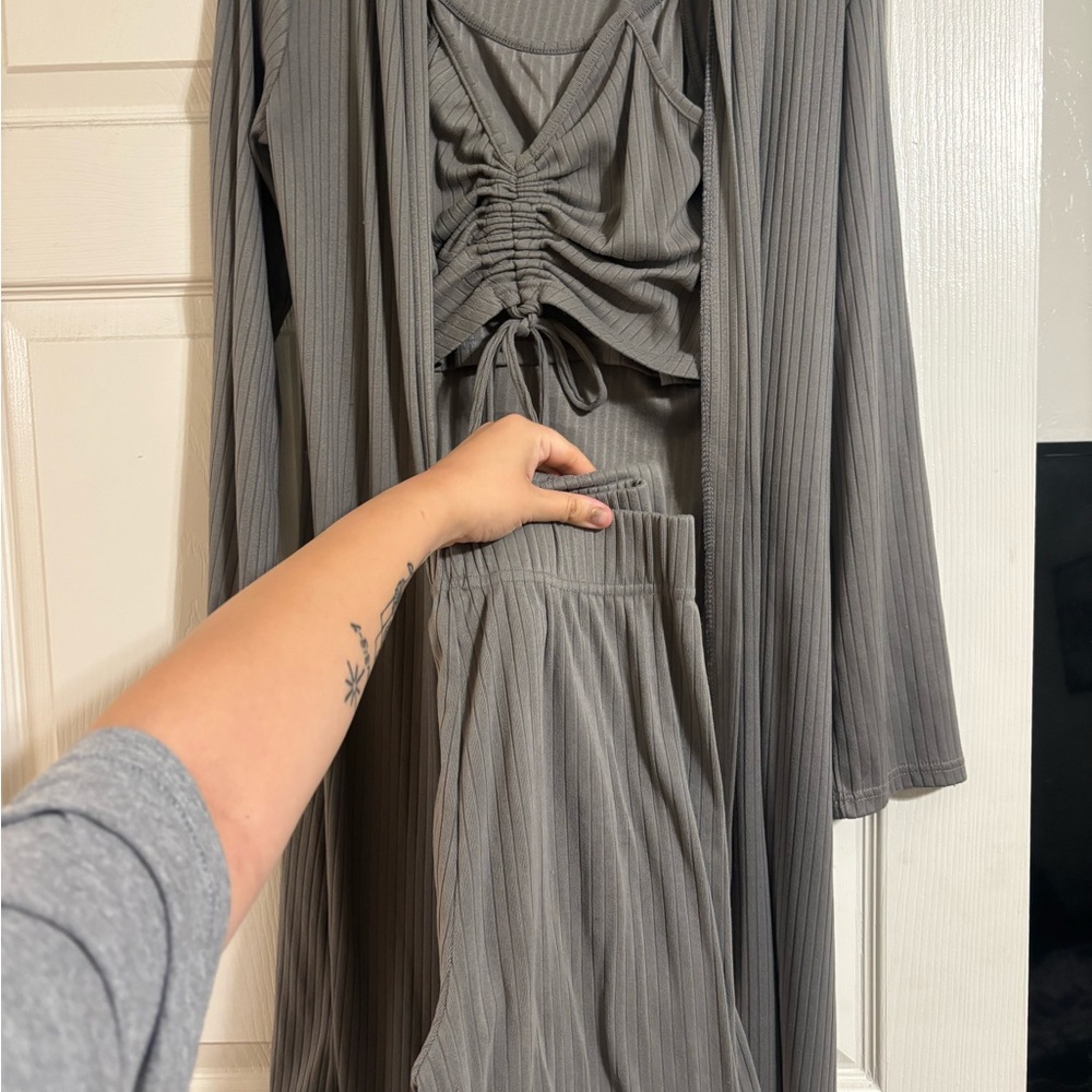Gray Ribbed Three-Piece Lounge Set- Worn once